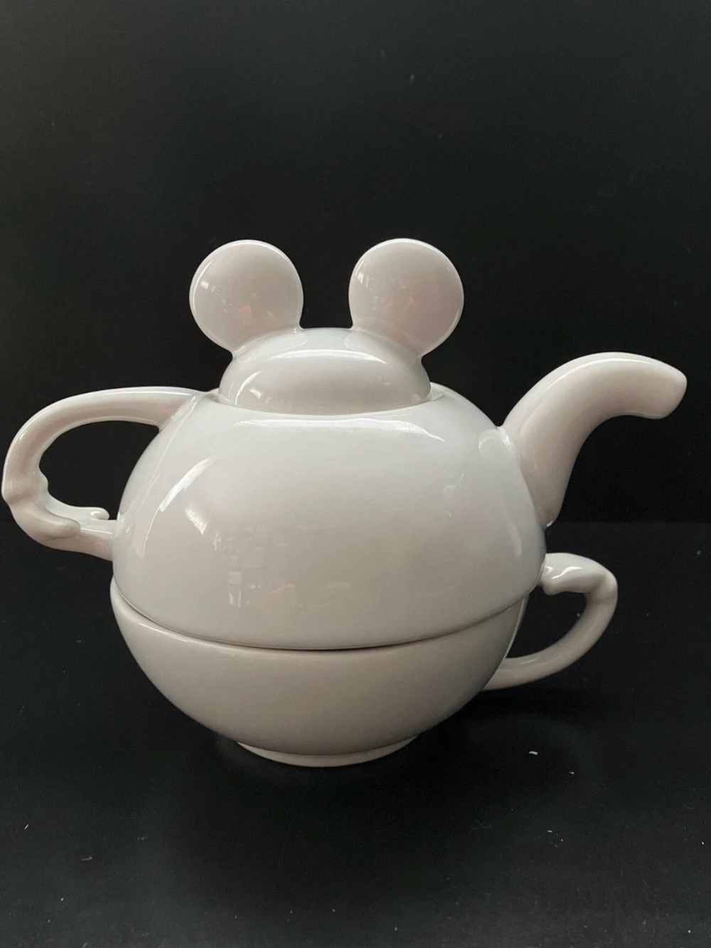 Disneyland Mickey Mouse Tea|Stacking Teapot Cup Set White Ceramic Thailand